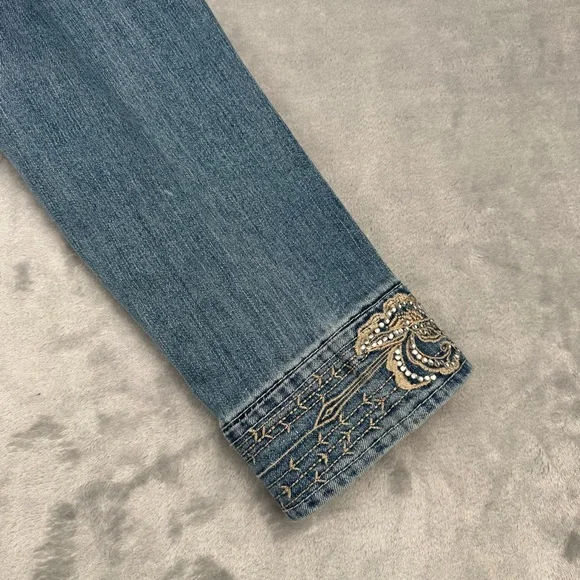 Vintage 90s Y2k Denim Jacket Womens Sz 12 Lace Fairy Whimsygoth Embroidered - Picture 5 of 13